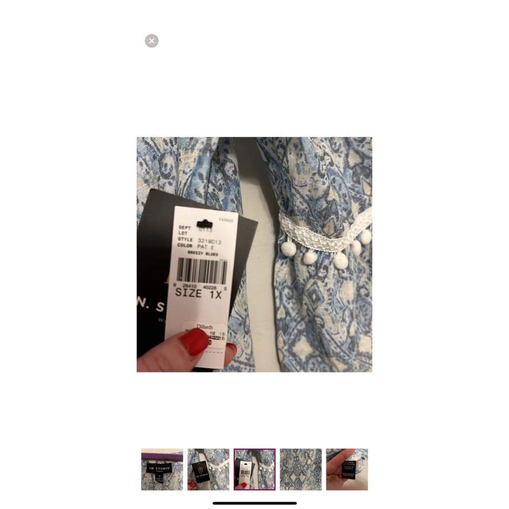 I.N. Studio Boho Blouse Sz 1X Cottagecore Embroidered Pom Poms Flowy Bell Sleeve - Picture 7 of 9